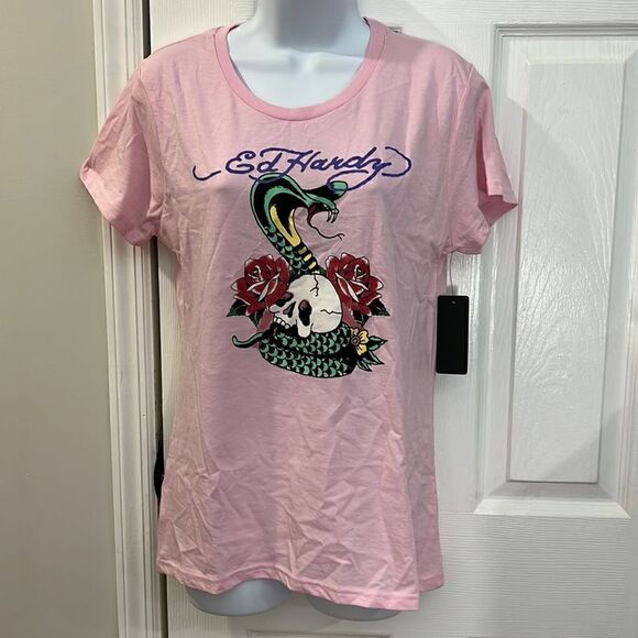 Ed Hardy Tops - NWT Ed Hardy pink Cobra tshirt size M